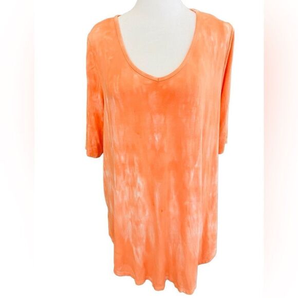 Torrid Orange/white tie dye Super Soft Knits v neck tunic top size 2, 18-20, 2X - Picture 1 of 7